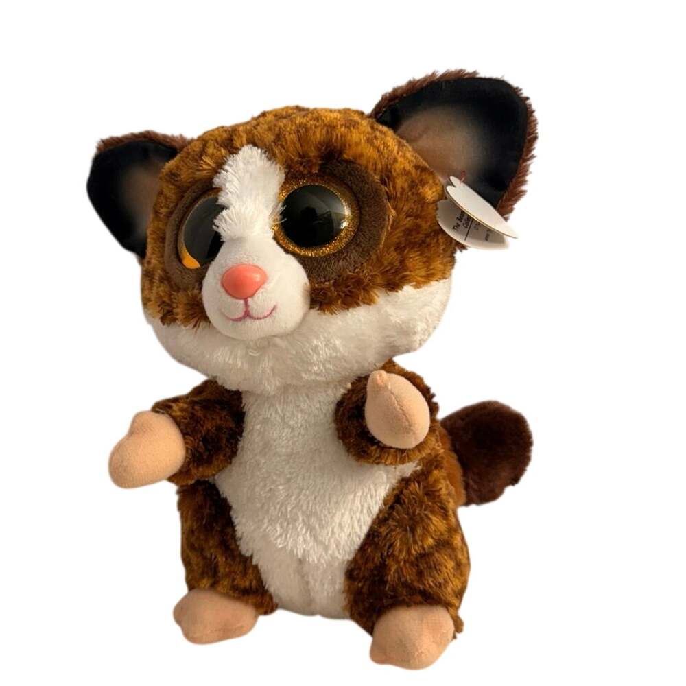 Ty Beanie Boo Binky Bush Baby Plush Brown Cream Glitter Eyes Hang Tag (207_P)